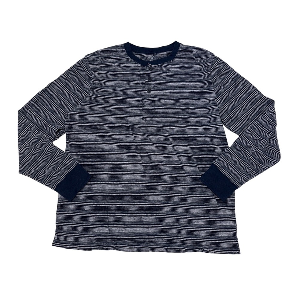 Old Navy Mens XL Navy Blue White Striped Long Sleeve Cotton Henley Shirt